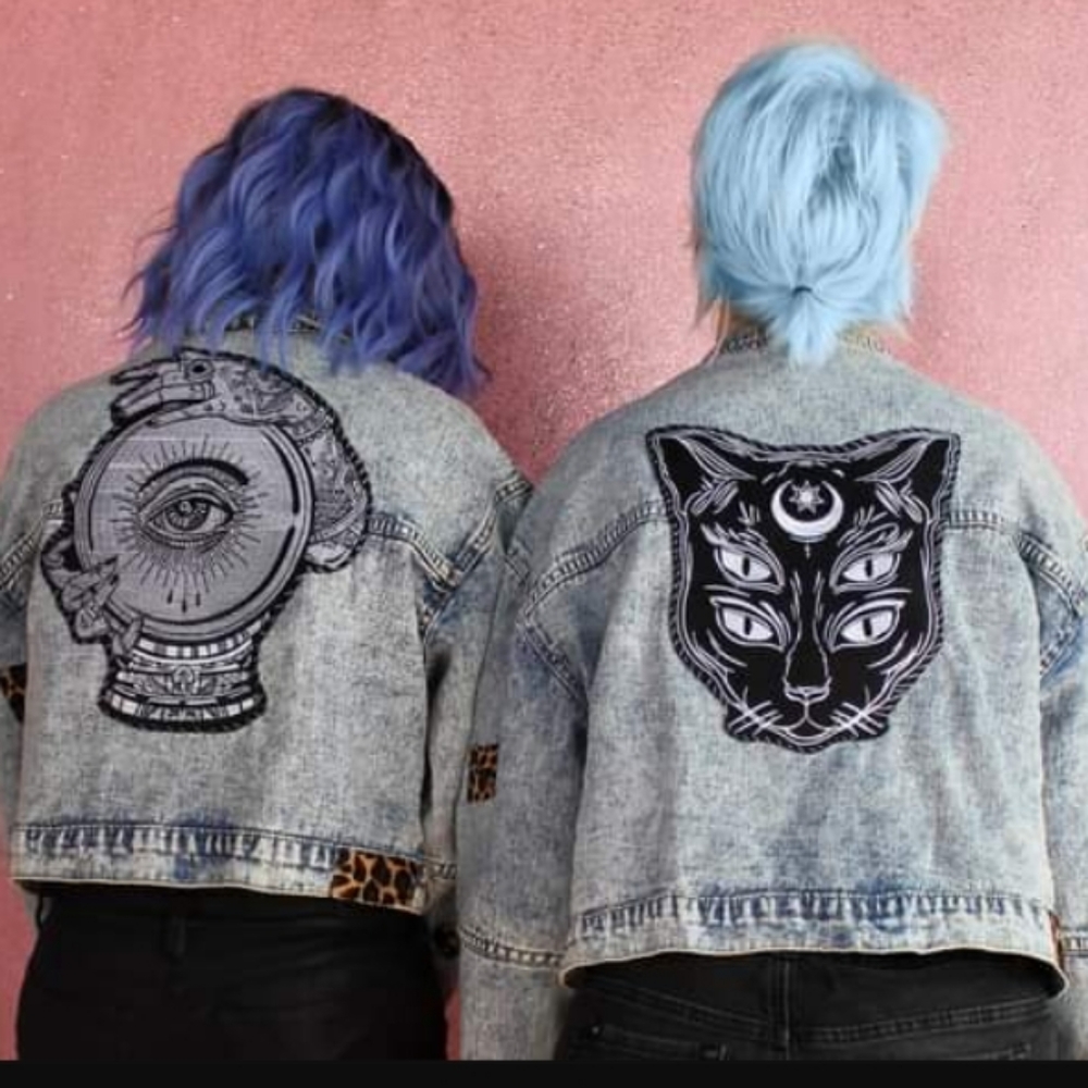 SOLD @MARKET!  Lucipurr pt 2! Custom witchy kitty denim jacket! - Picture 8 of 15